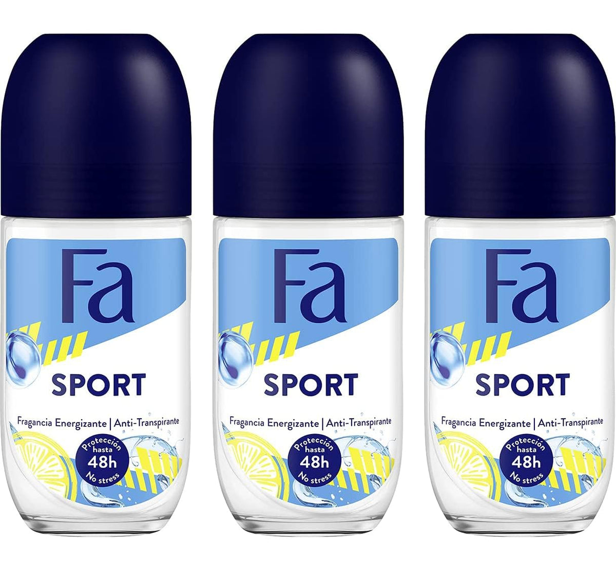 Fa Deodorant Roll-On Sport 1.7oz pack – three-pack for daily, all-day freshness.