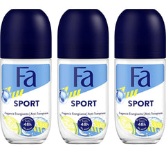 Fa Deodorant Roll-On Sport 1.7oz pack – three-pack for daily, all-day freshness.