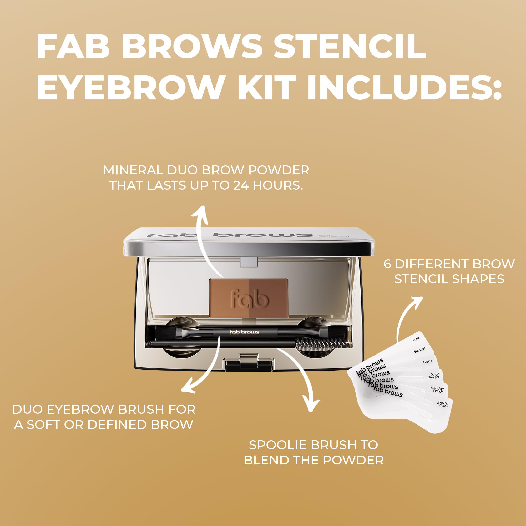 Fab Brows Duo dual-ended brush for precise powder blending.