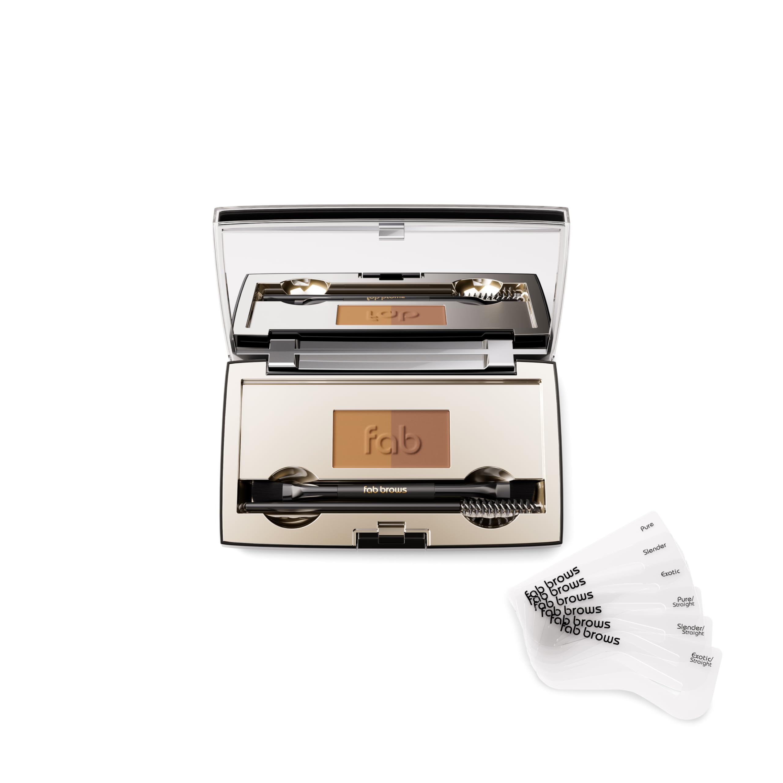 Fab Brows Duo eyebrow kit cover closeup, compact travel-friendly packaging for quick touch-ups.