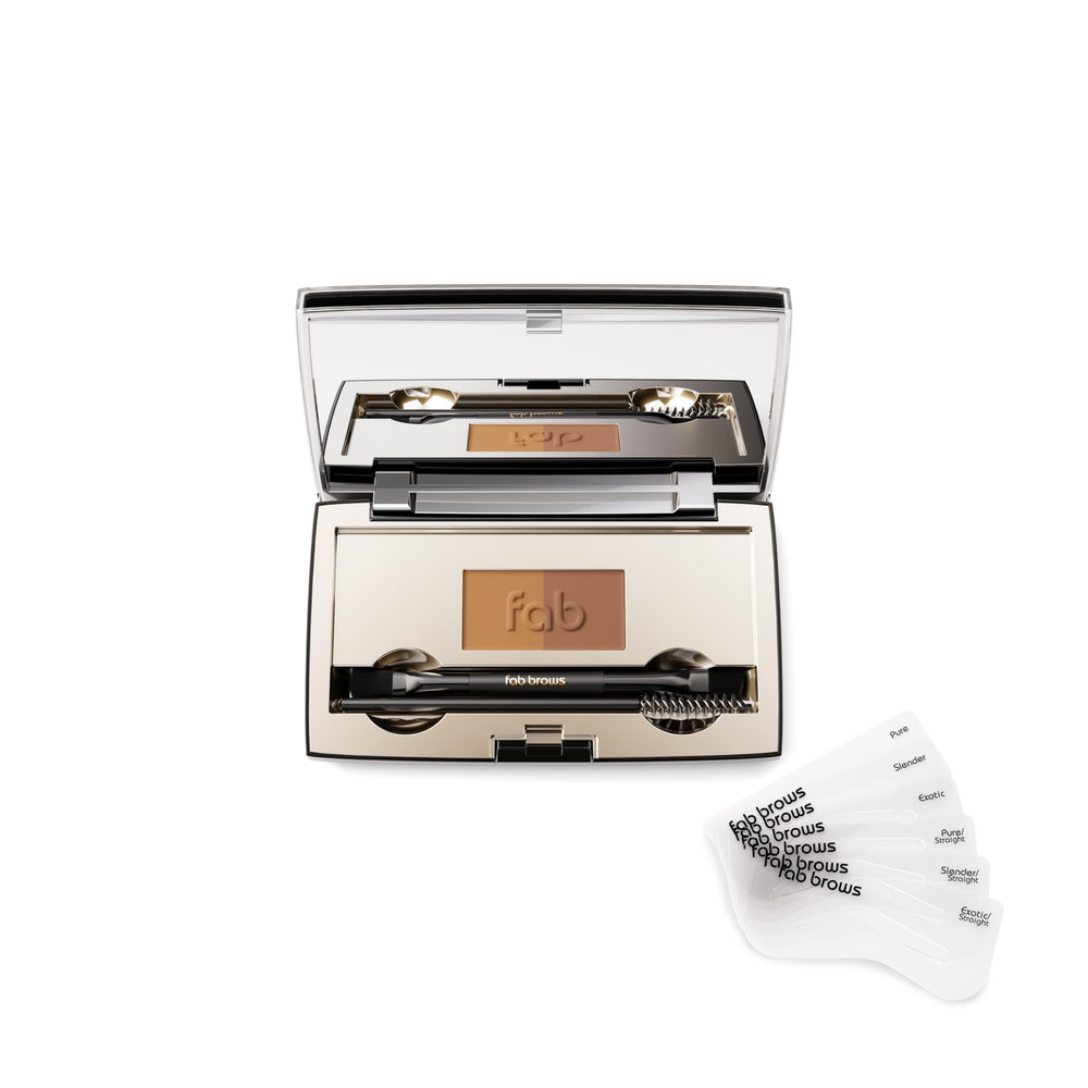 Fab Brows Duo eyebrow kit cover closeup, compact travel-friendly packaging for quick touch-ups.