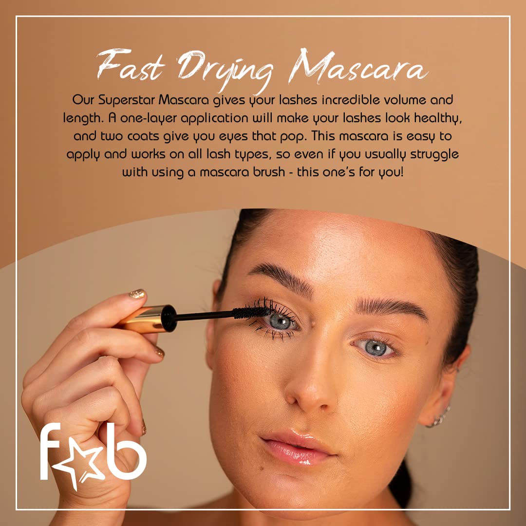 Fab Brows Fab Superstar Mascara on eyes delivering bold volume and defined lashes.