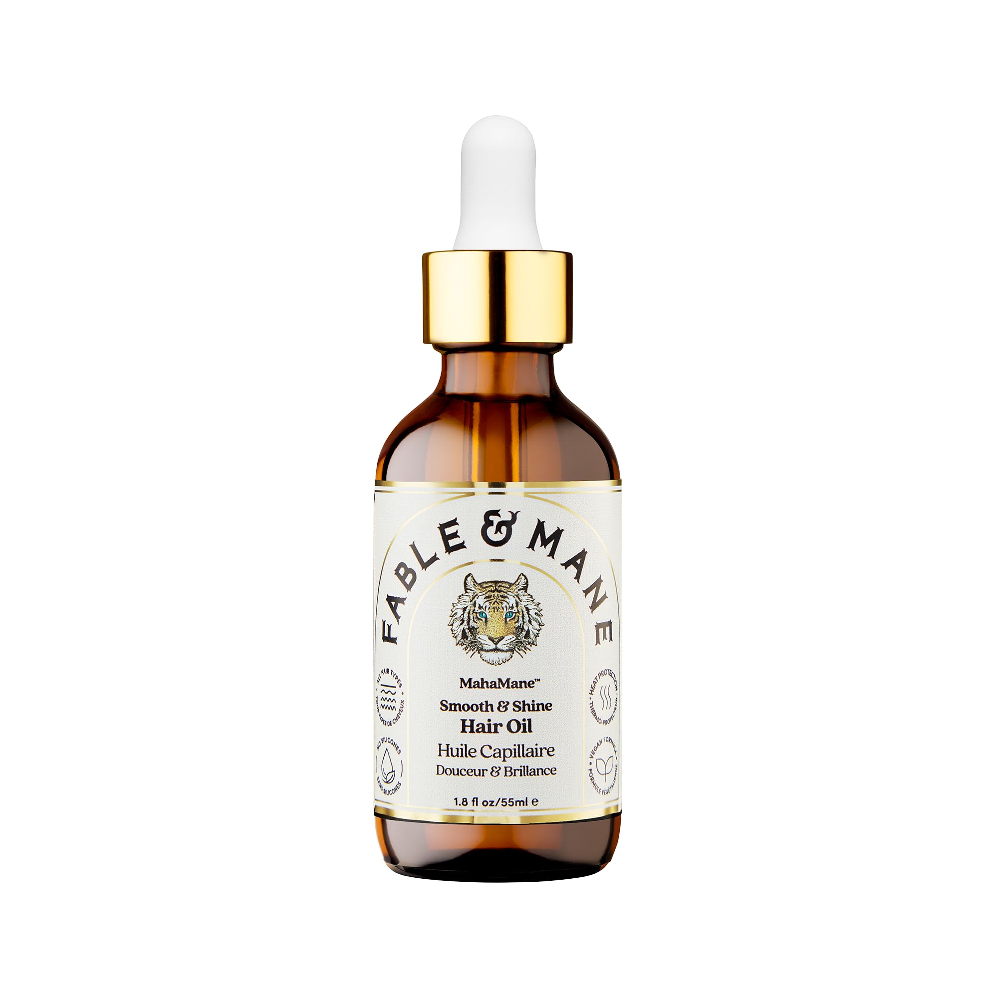 Fable & Mane MahaMane bottle promotes smoothing shine for a glossy look