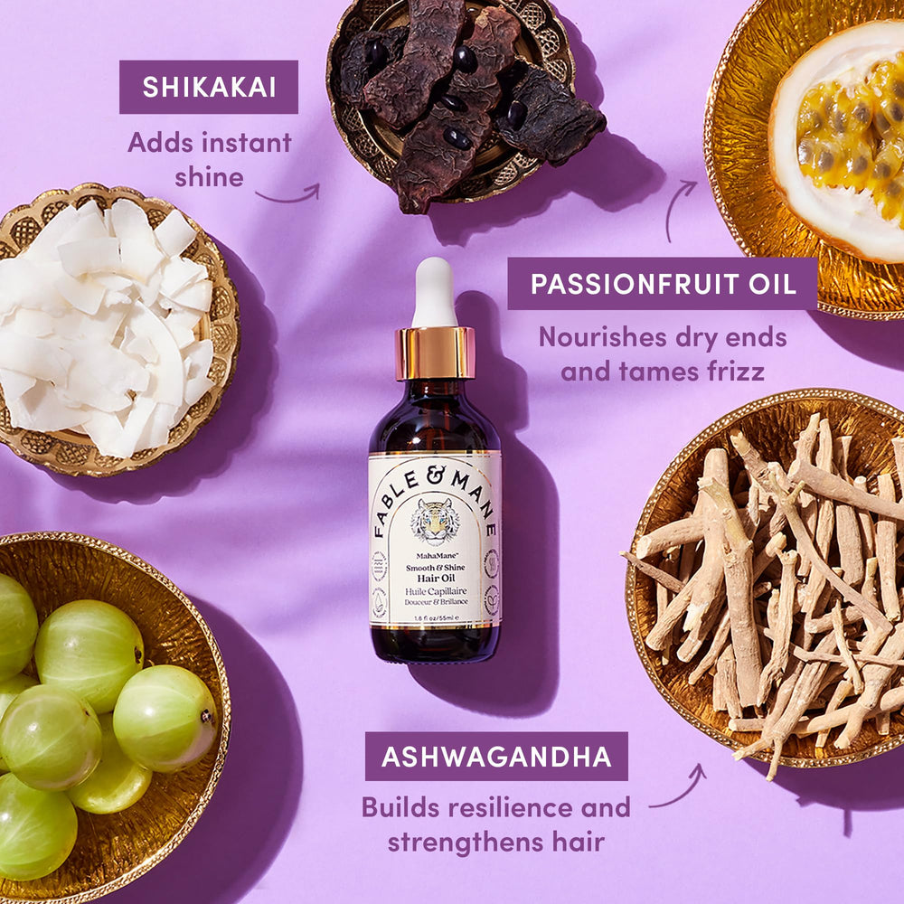 Fable & Mane MahaMane Passionfruit oil nourishes dry ends and tames frizz