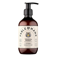 Fable & Mane Volumizing Shampoo bottle shows weightless volume for thinning hair.