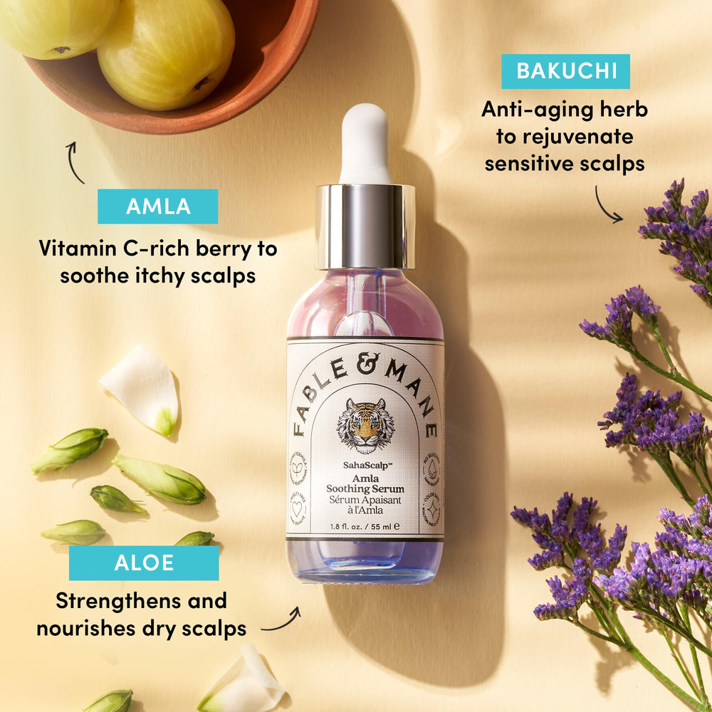 Fable & Mane Bakuchi ingredient close-up supporting skin renewal on the scalp