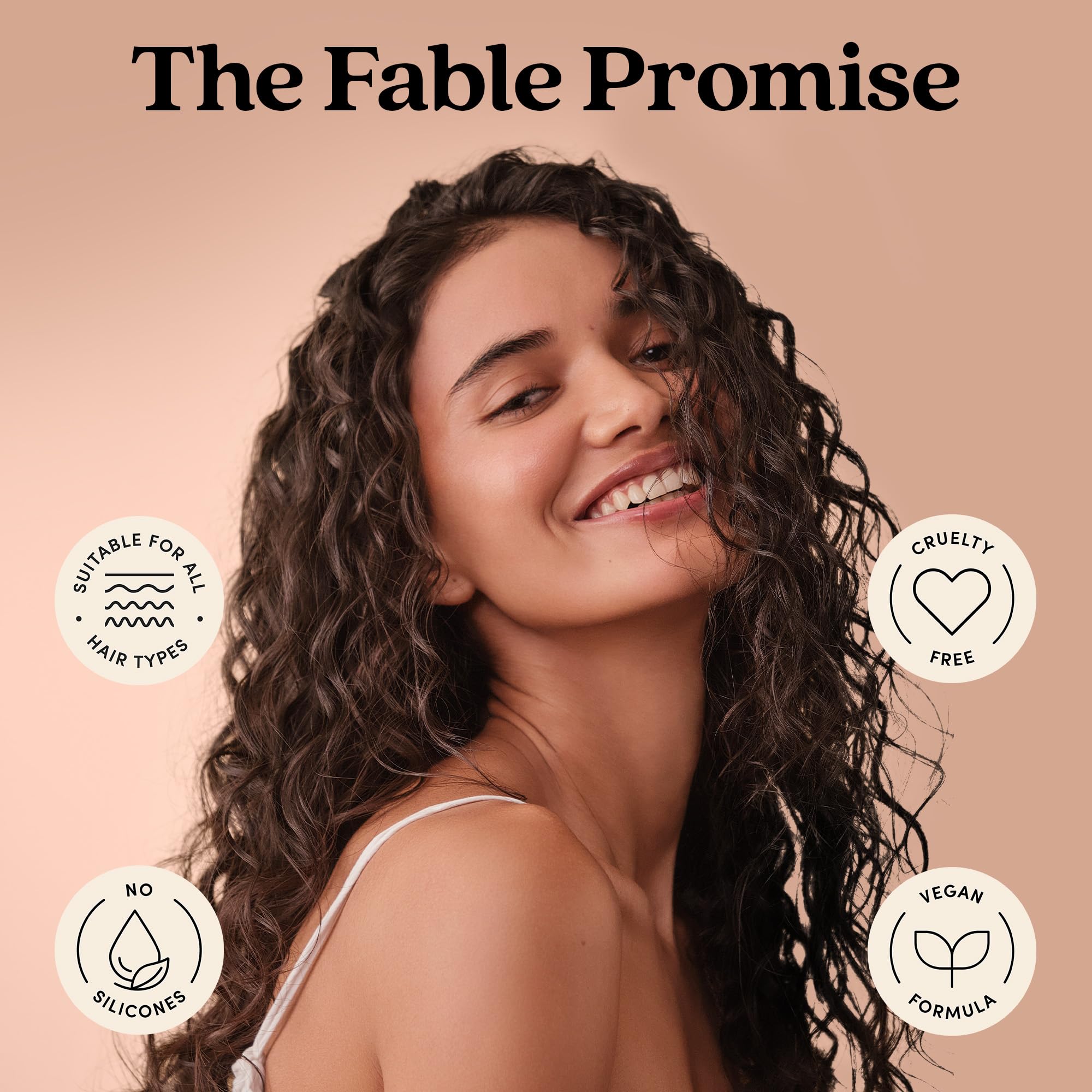 Fable & Mane bottle with shine after detangling and healthy-looking hair