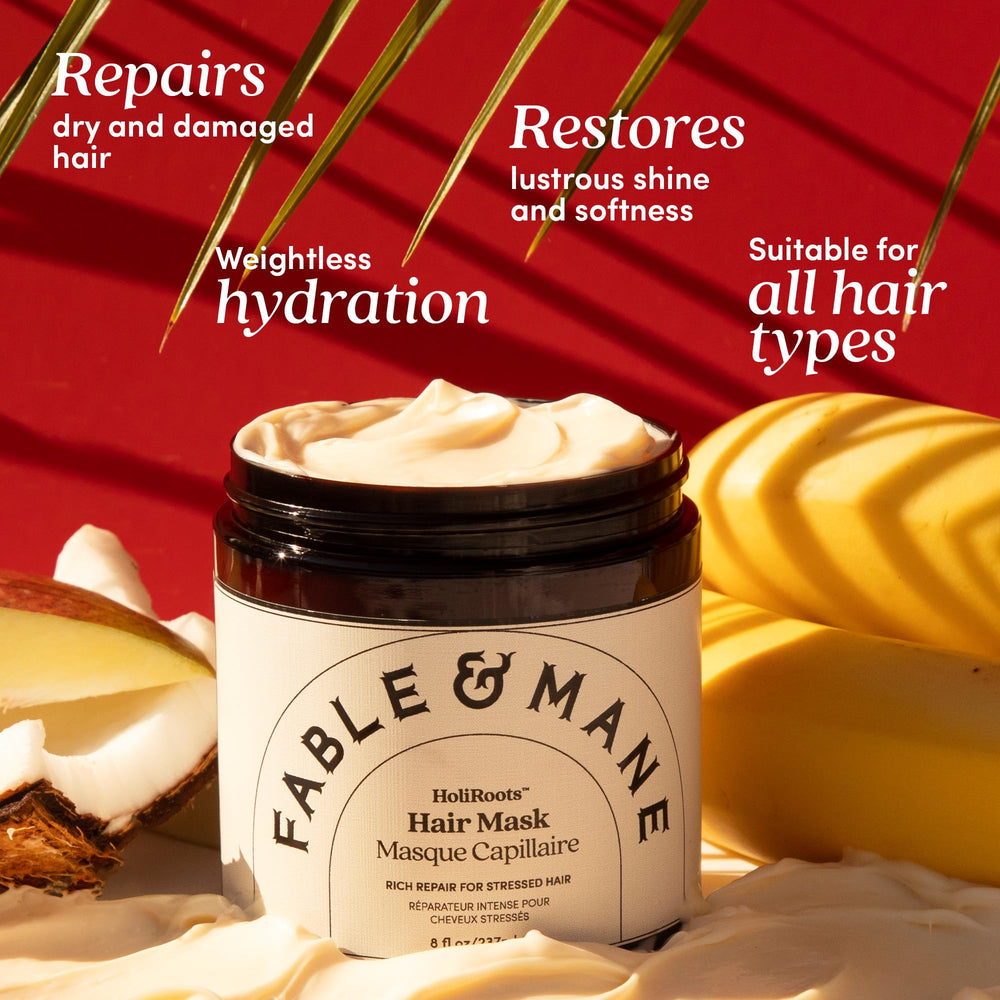 Fable & Mane Deep Moisture Mask being applied to hair for frizz control.