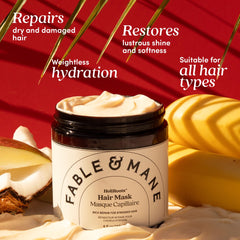 Fable & Mane Deep Moisture Mask being applied to hair for frizz control.