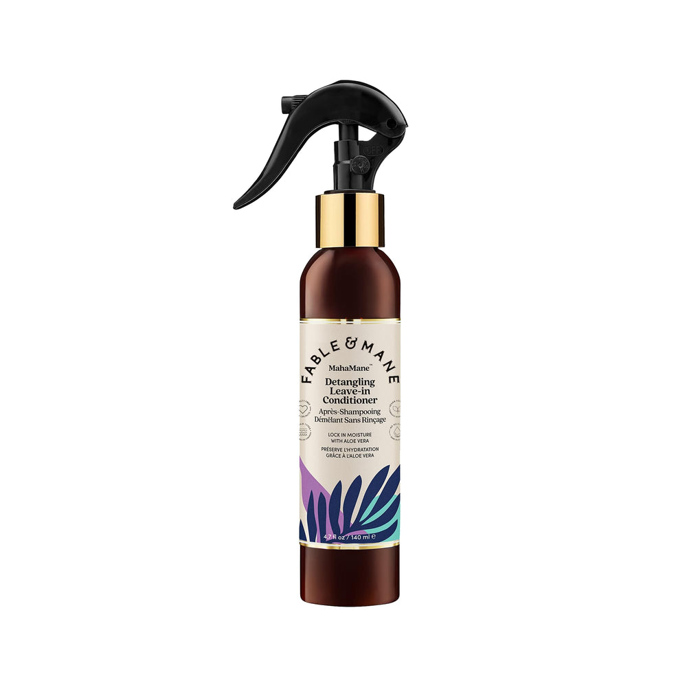 Fable & Mane detangling leave-in bottle applied for quick detangling and hydration