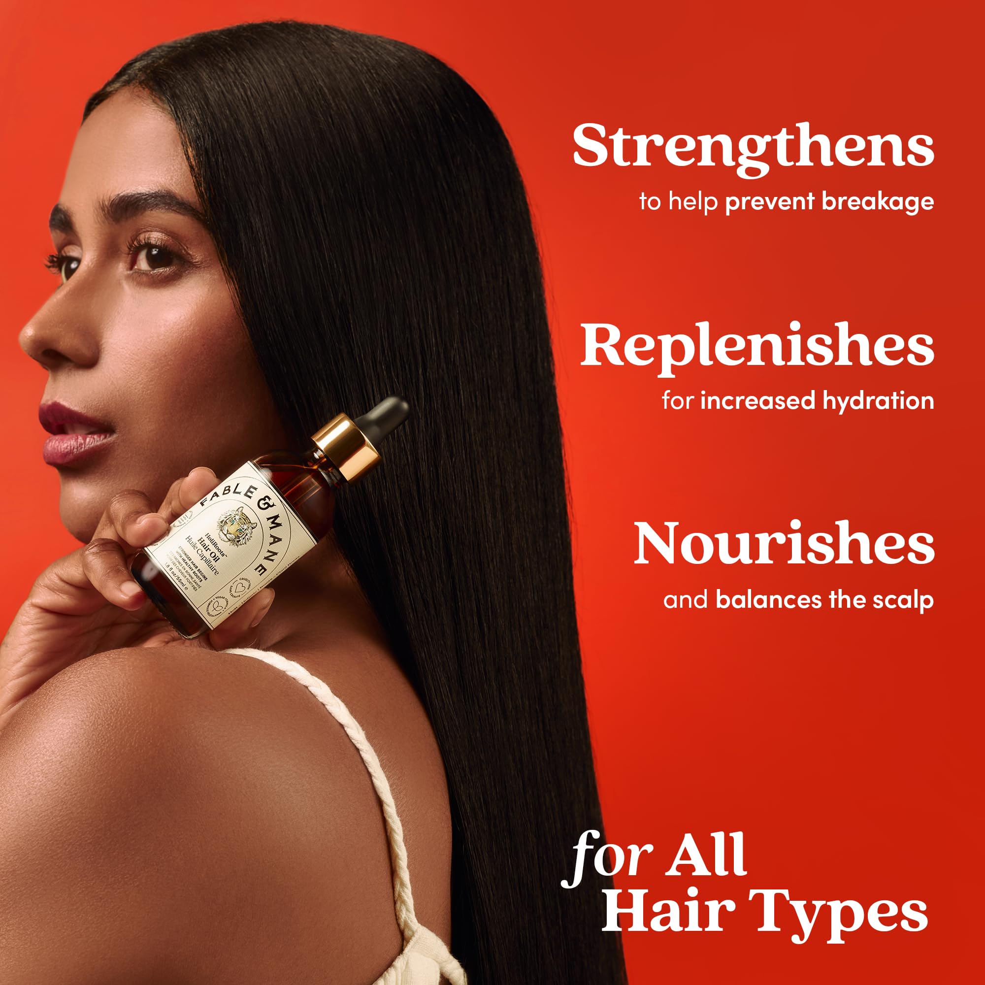 Fable & Mane HoliRoots hair strands closeup showing smoothness.