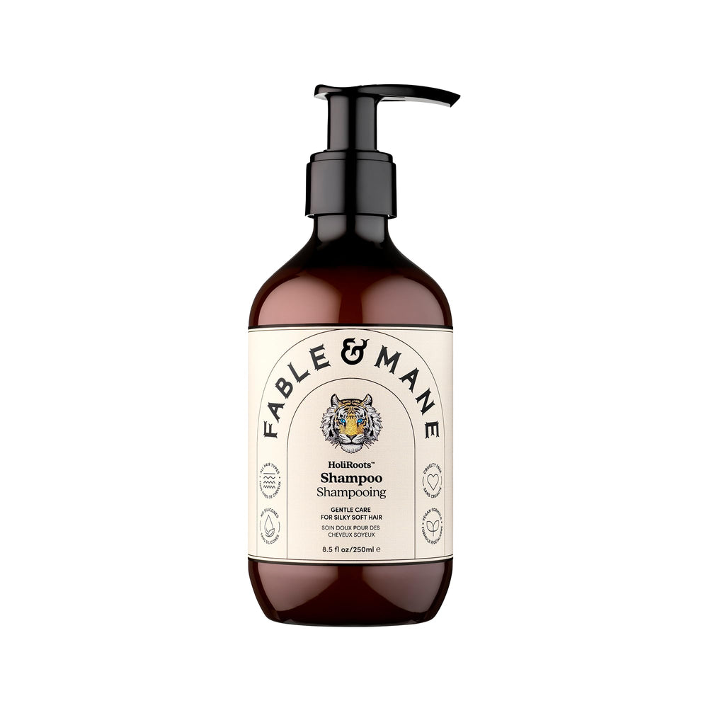 Fable & Mane Hydrating Shampoo bottle showing moisture-rich formula for dry hair.