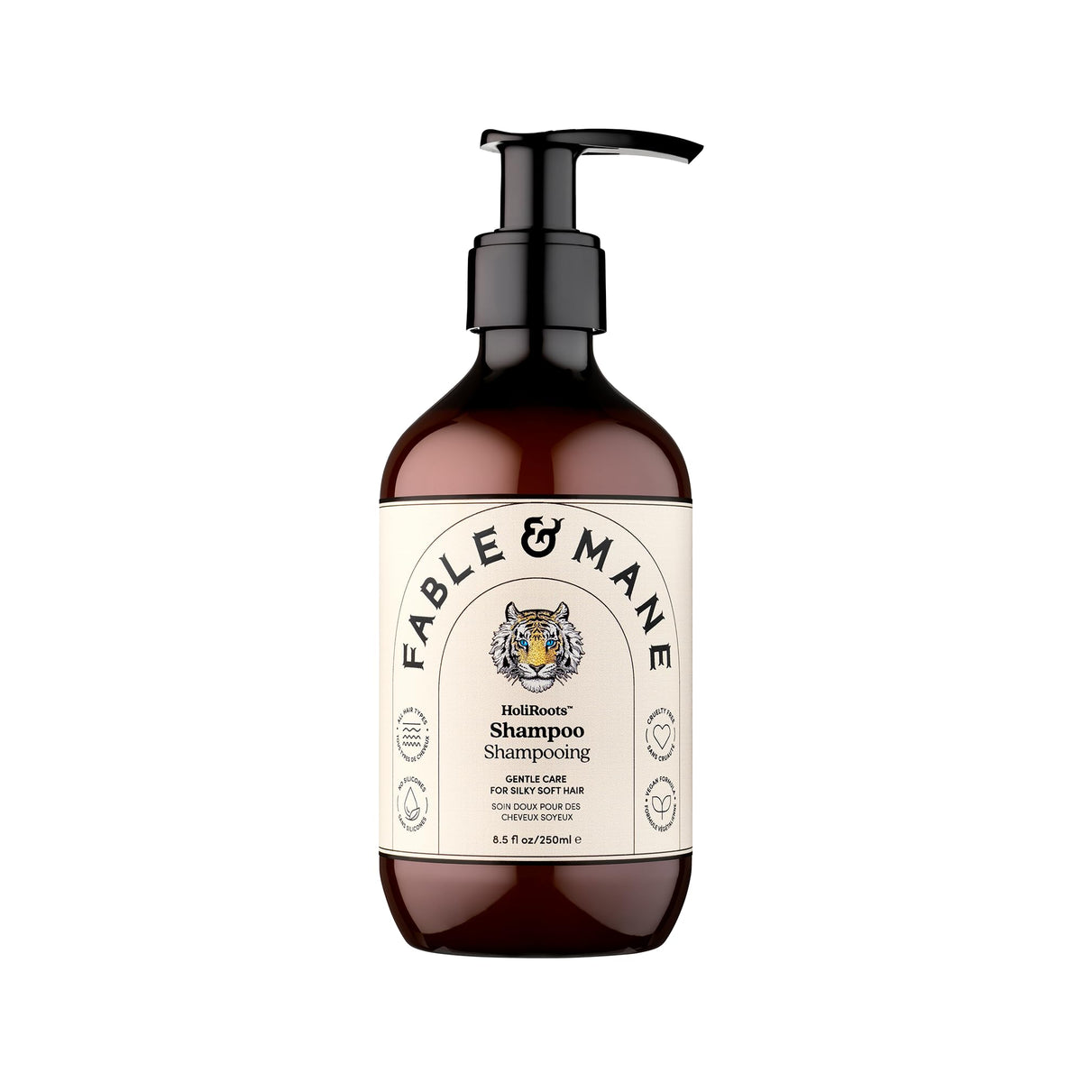 Fable & Mane Hydrating Shampoo bottle showing moisture-rich formula for dry hair.