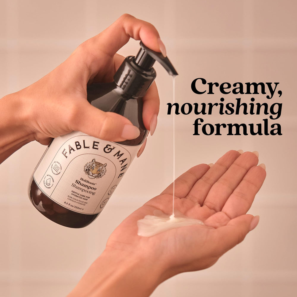 Fable & Mane Hydrating Shampoo color-safe formula on packaging.