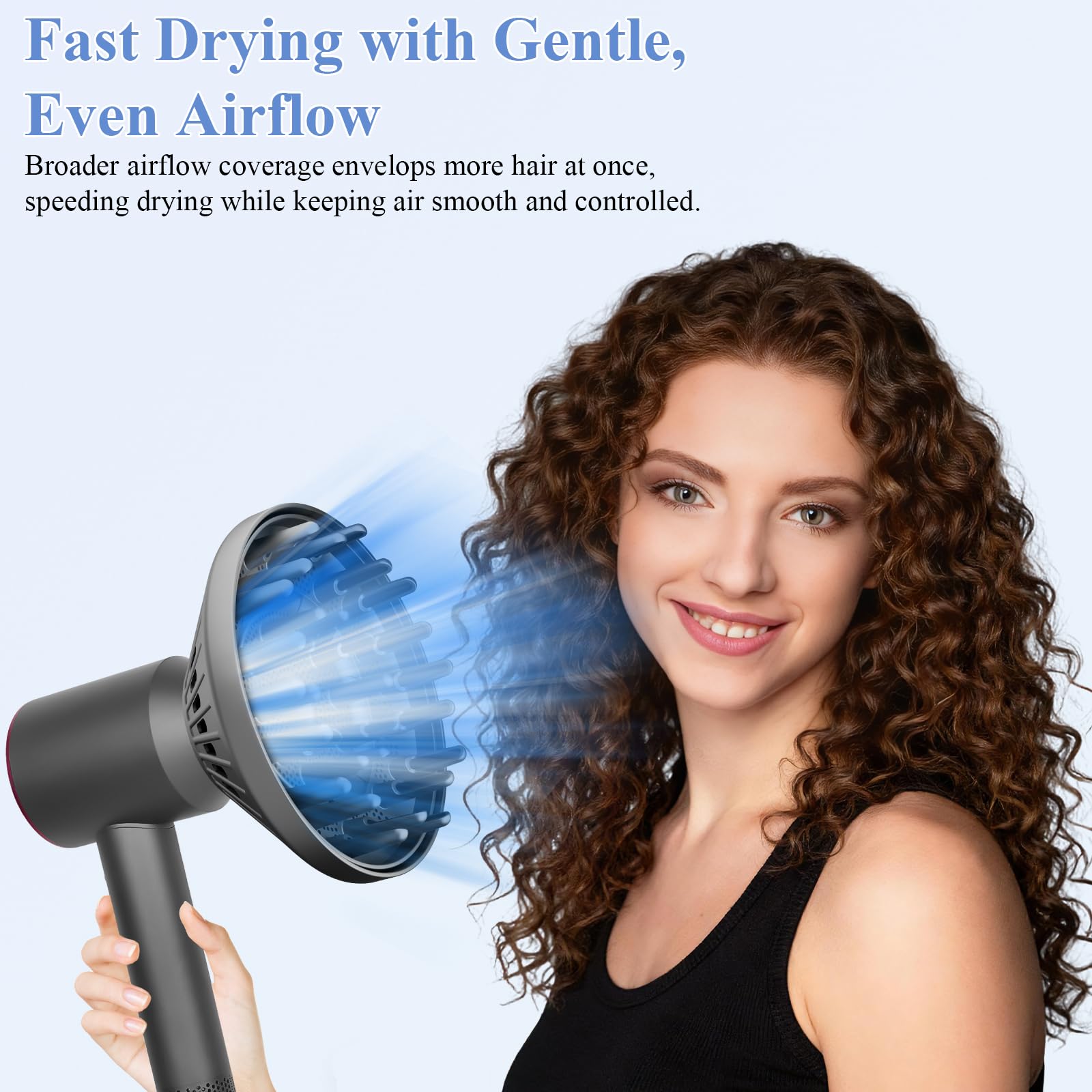 Fabmira diffuser curl-definition-prongs capturing defined curls and lifted roots.