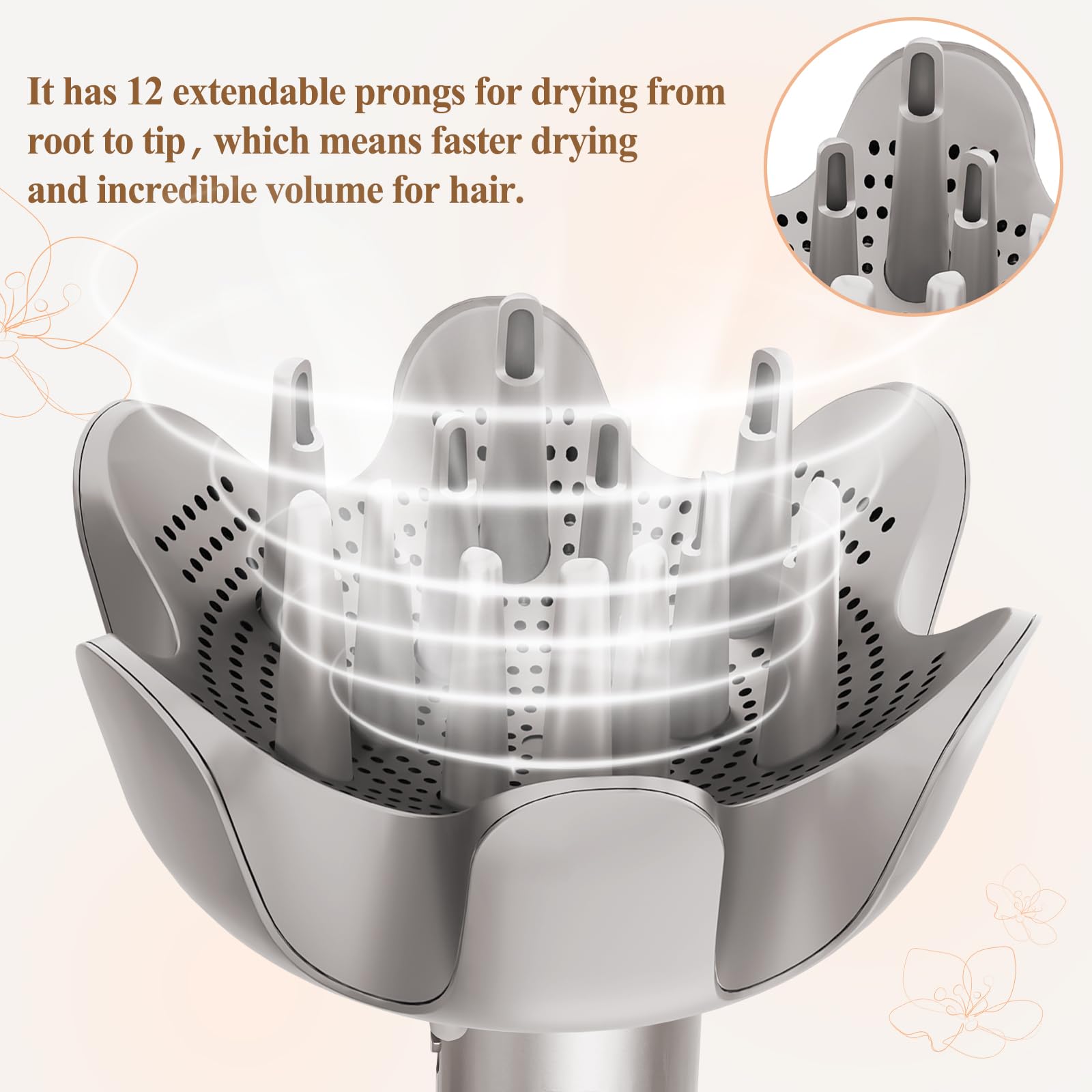 Fabmira flower-shaped airflow vents guide gentle spiral drying, boosting curl definition and moisture retention.
