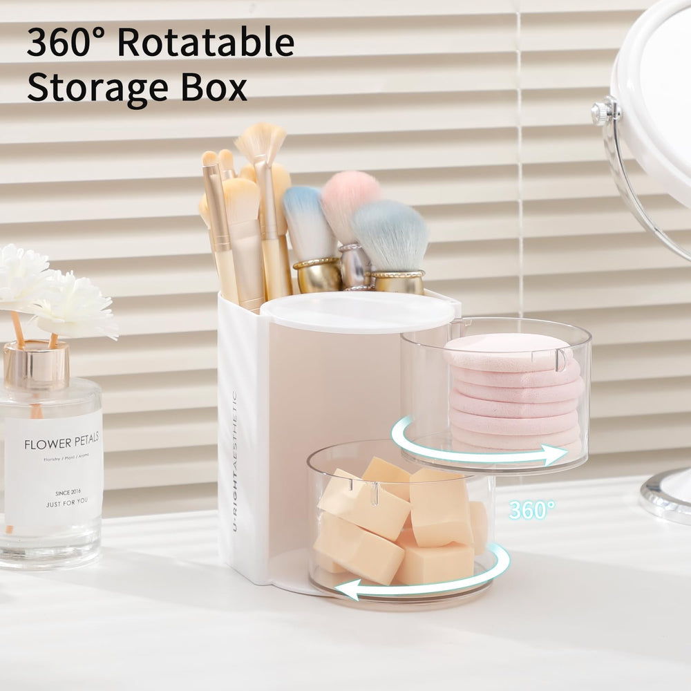 FABROK Clear Plastic Desktop Organizer fits on a vanity for quick access.
