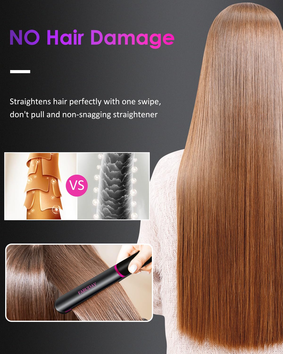 Fabuday flat iron 1-inch ceramic plates suit all hair types.