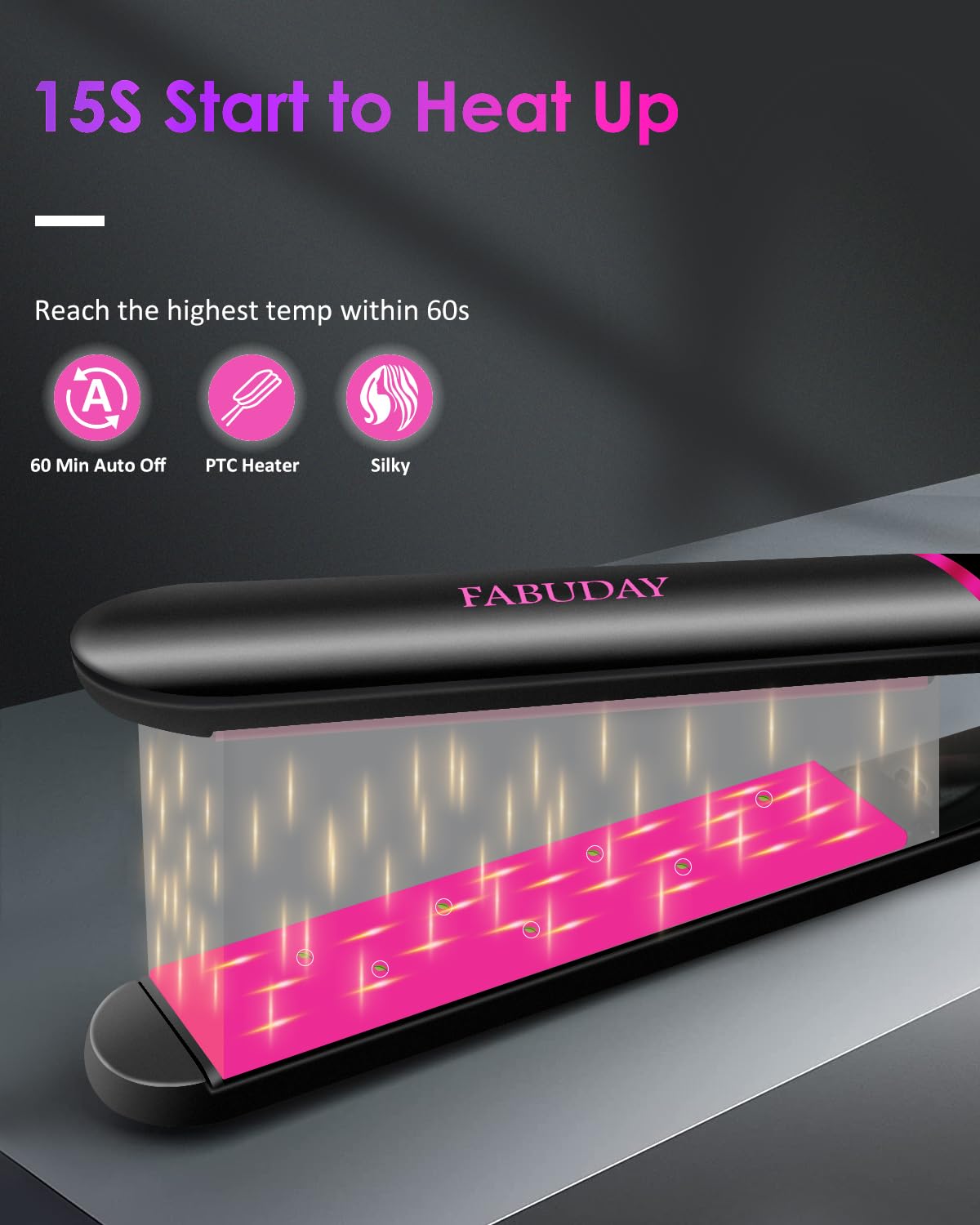 Fabuday flat iron 12-temperature settings enable tailored styling options.