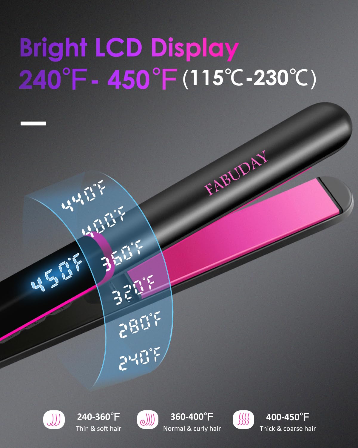 Fabuday flat iron 3D floating ceramic plates deliver smooth, snag-free glide.