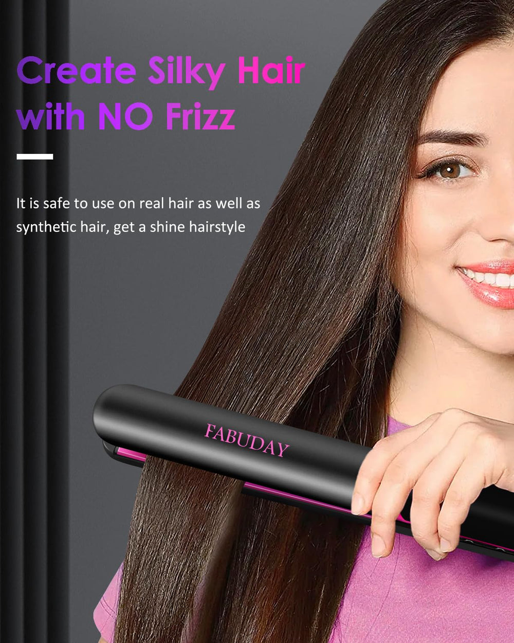 Fabuday flat iron auto shut-off enhances safety after use.