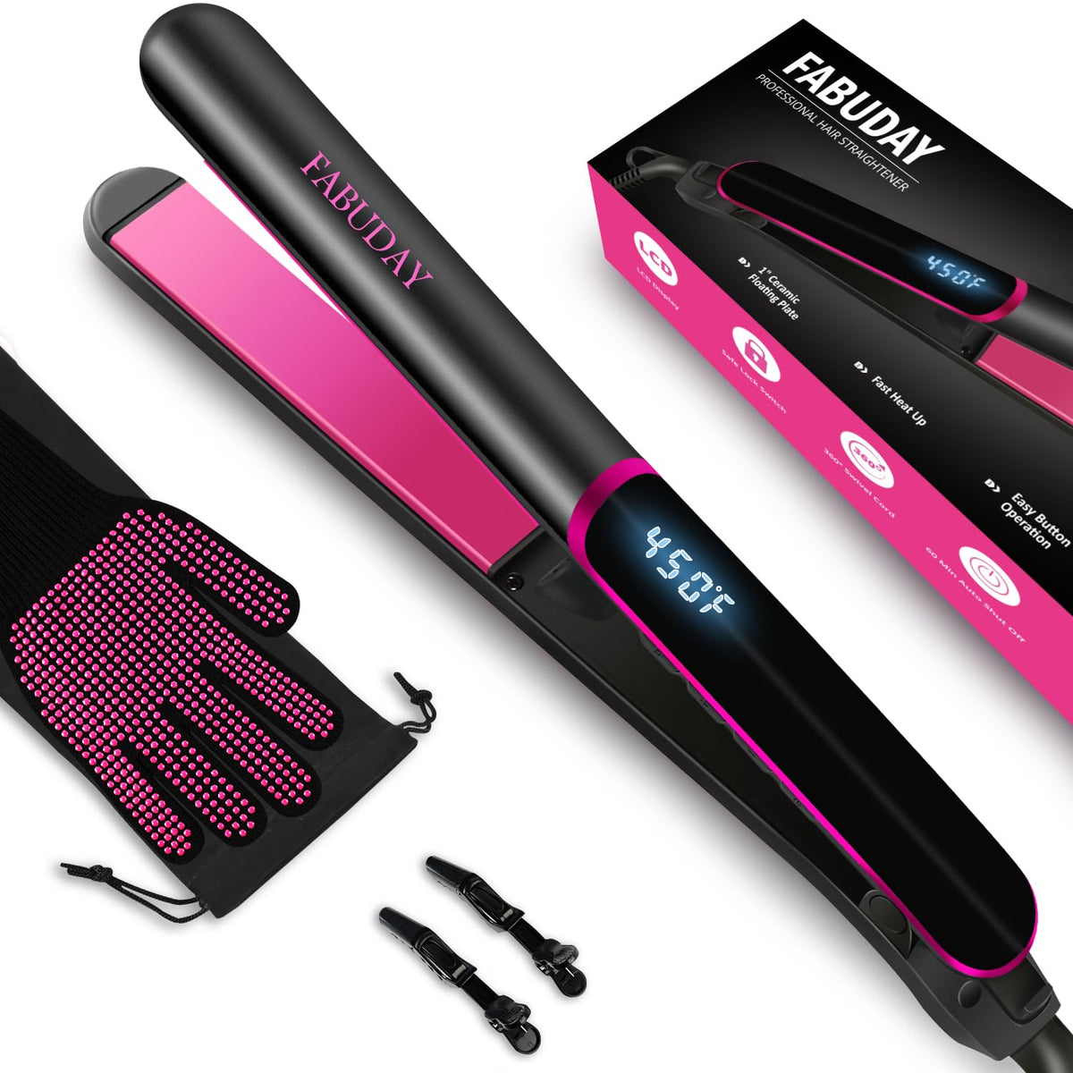Fabuday flat iron heat-up-quickly for fast styling sessions.