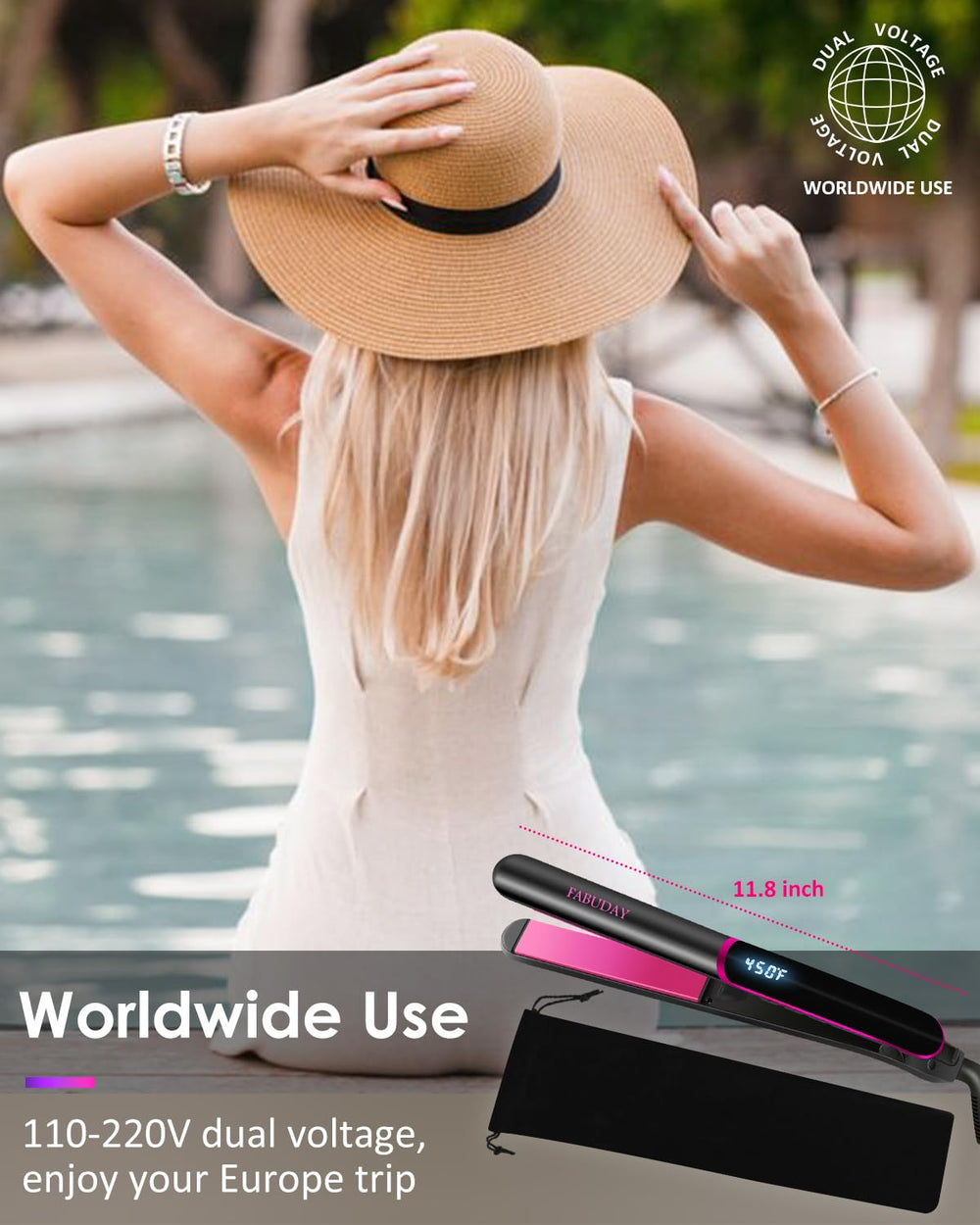 Fabuday flat iron travel bag included for compact, organized packing.