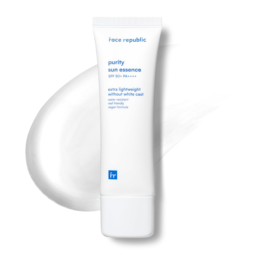Face Republic Purity Sun Essence 50ml bottle close-up shows non-greasy finish