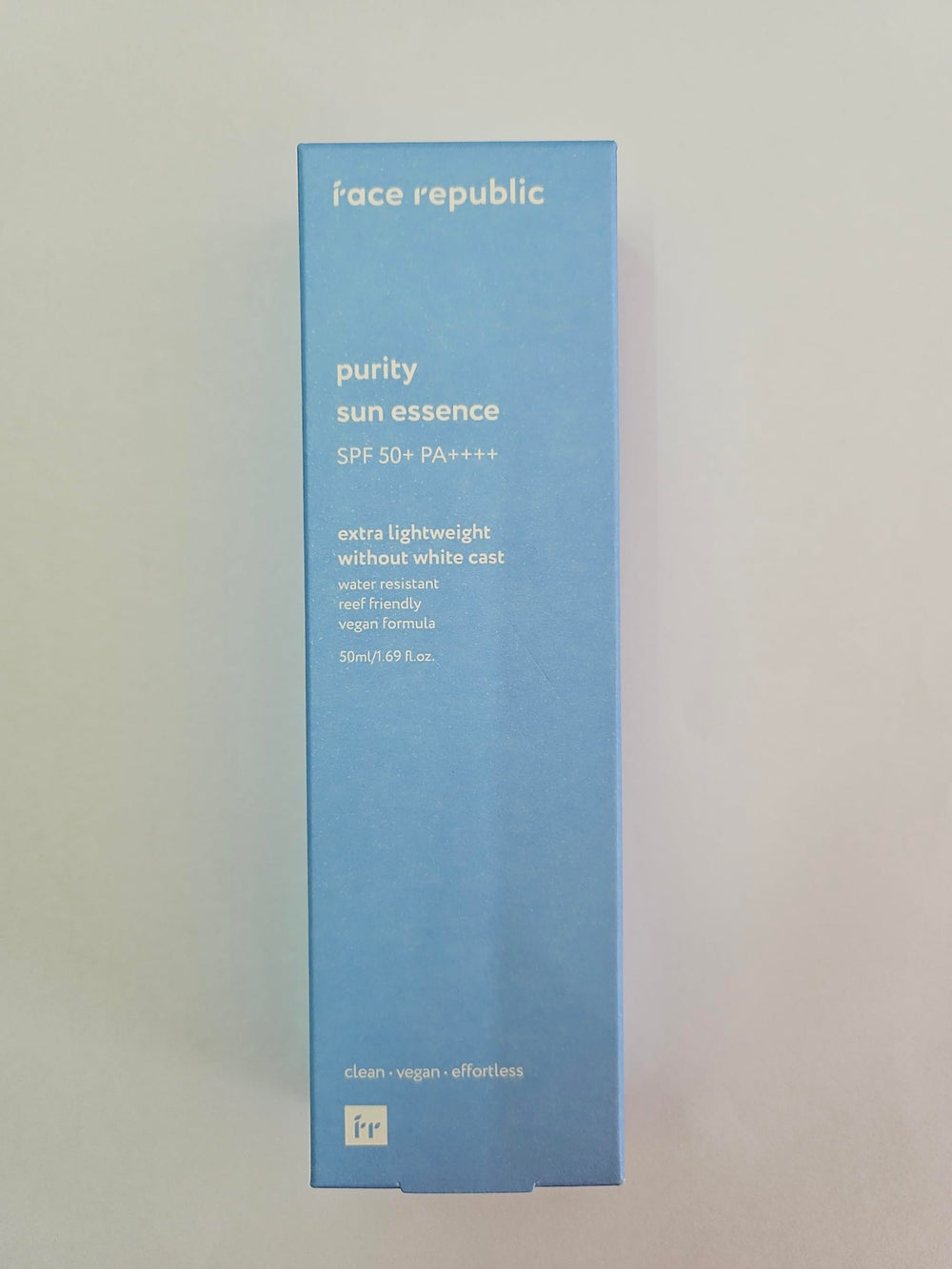 Face Republic Purity Sun Essence vegan-certified symbol with reef-safe branding