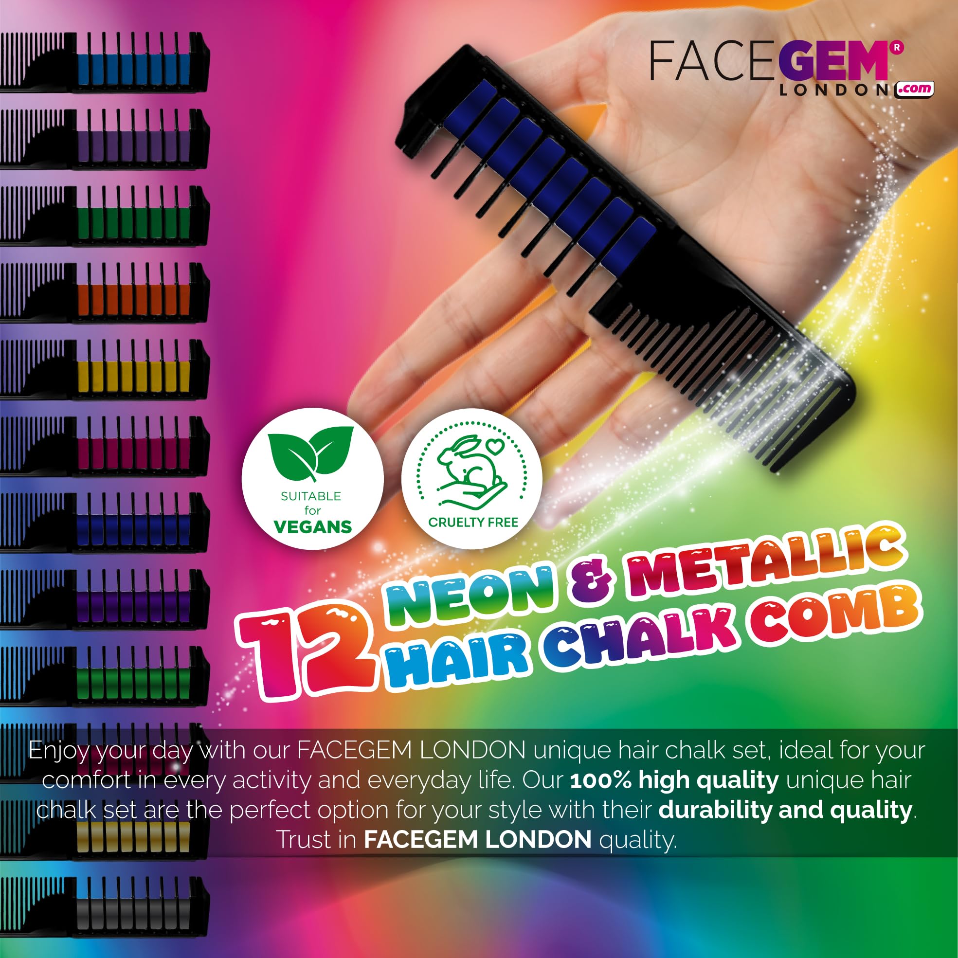 FACEGEM LONDON metallic glow chalk on dark hair enhances shine in photos