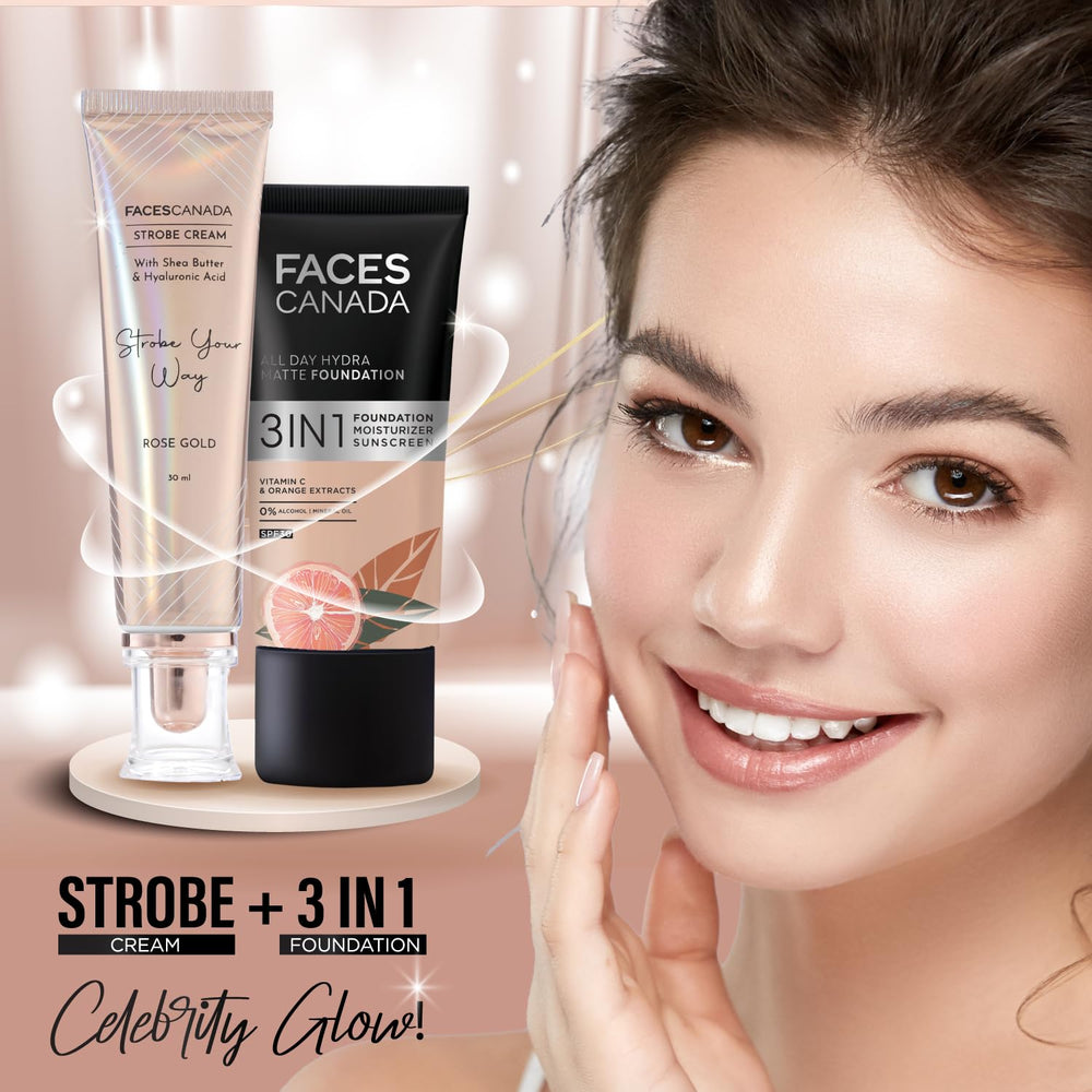 FACESCANADA Strobe Cream applied on the face creates a radiant base.