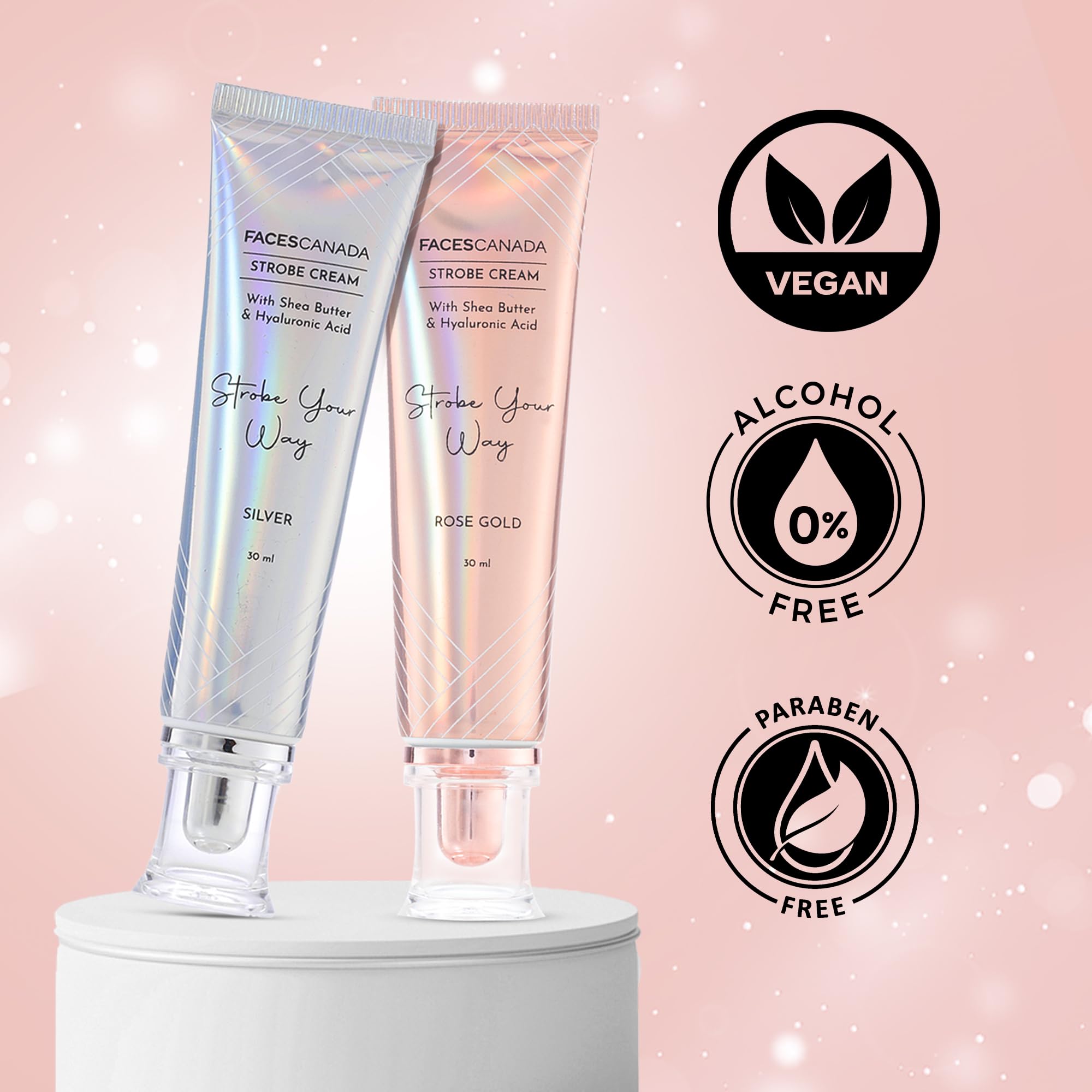 FACESCANADA Strobe Cream vegan and cruelty-free label highlights ethical glow.