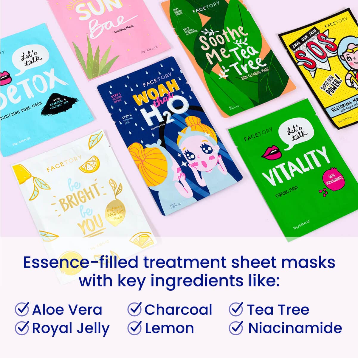 FACETORY Best of 7 Collection application stage promoting easy relaxing self-care ritual.