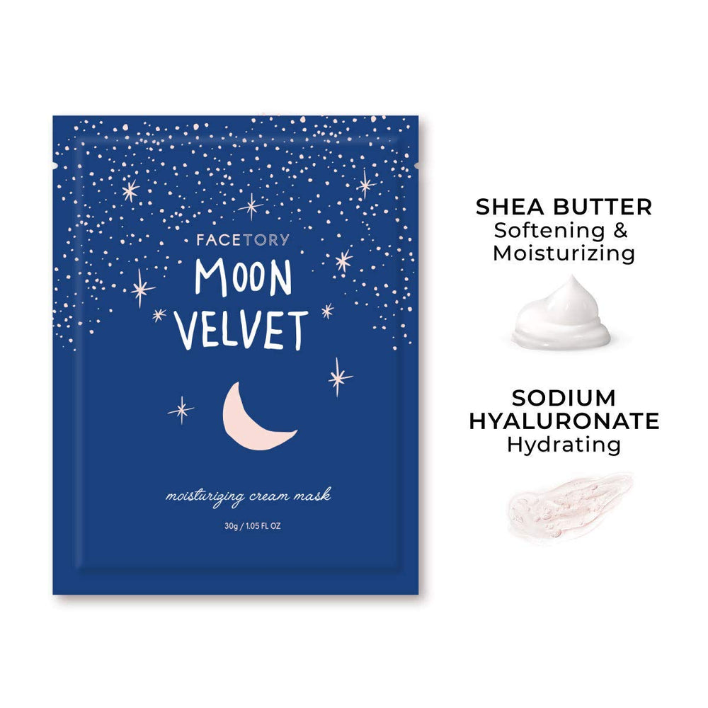 FACETORY Moon Velvet mask closeup reveals milky essence for deep moisture.