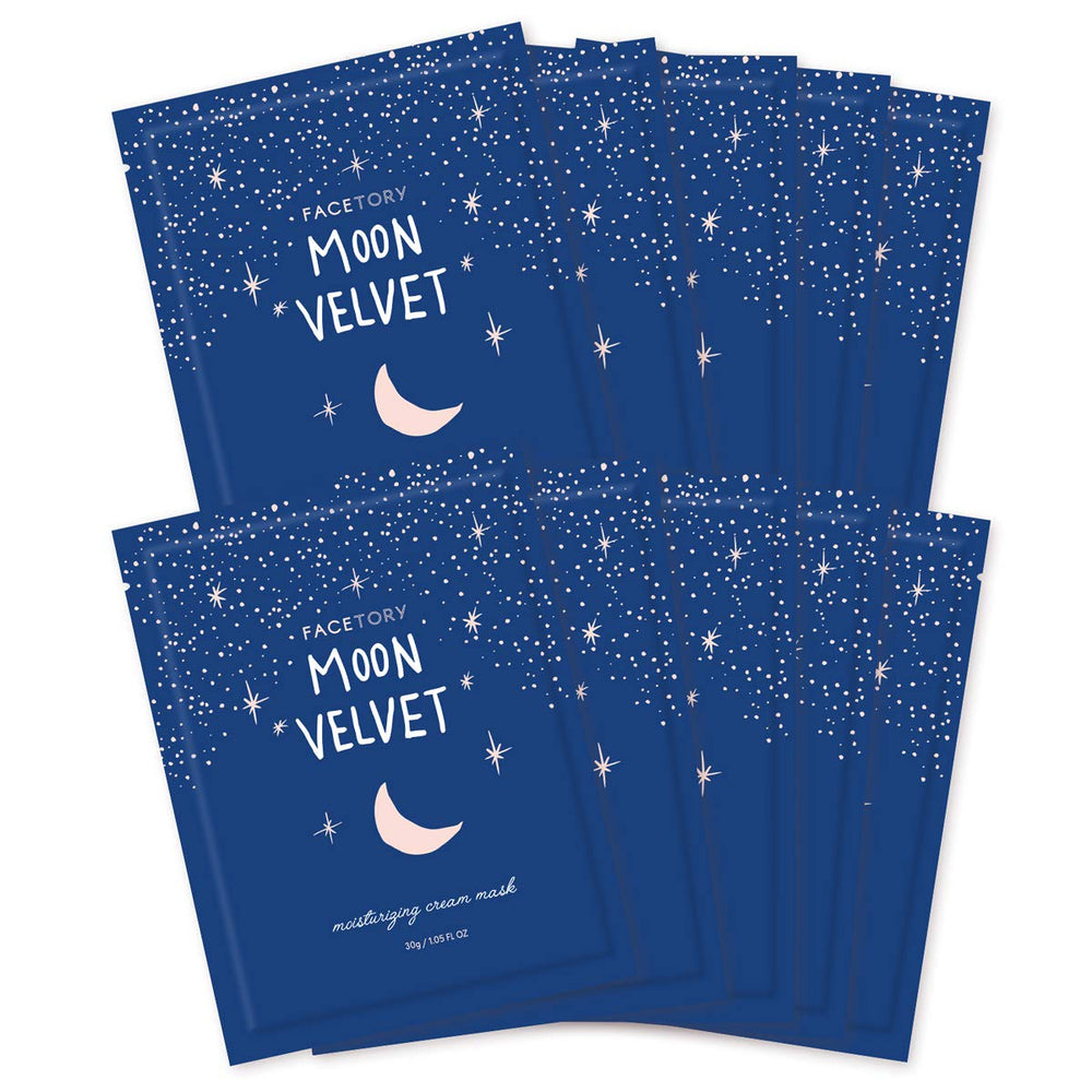 FACETORY Moon Velvet mask packaging shown for gifting and display.