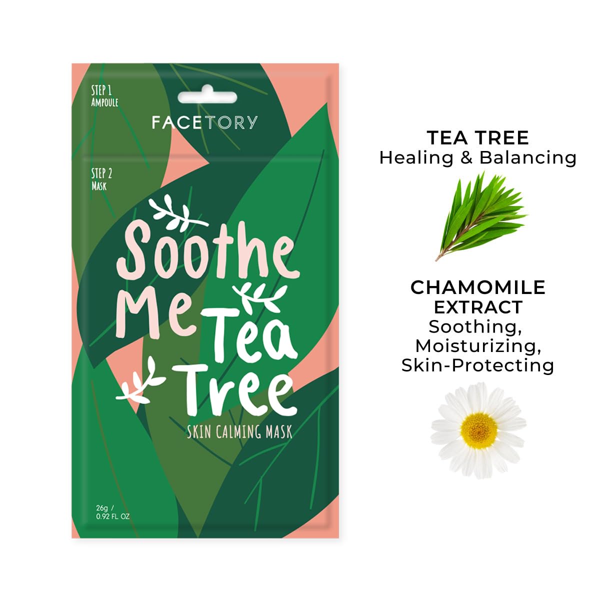 FACETORY Tea Tree Ampoule Application — preps skin with chamomile soothing essence.