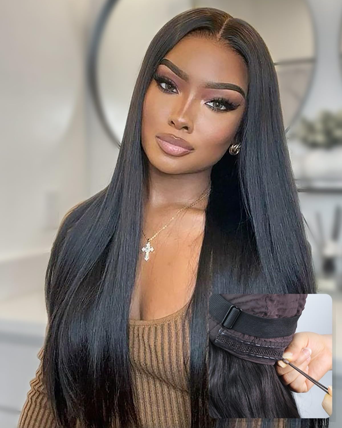 FACMOOD glueless drawstring wig with lace-front for quick wear and secure fit.