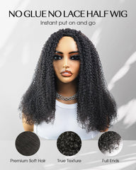 FACMOOD half wig glueless application for quick, no-glue styling.