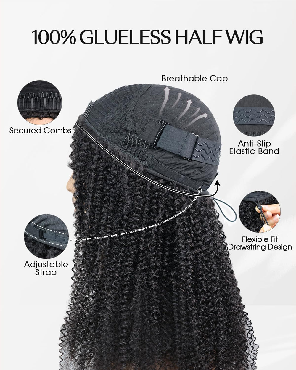 FACMOOD half wig styles showcase versatile looks from braids to ponytails.