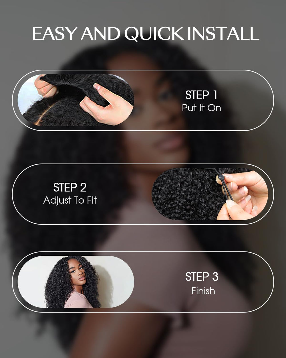 FACMOOD kinky-curly quick flip-over wig for effortless 10-second transitions.