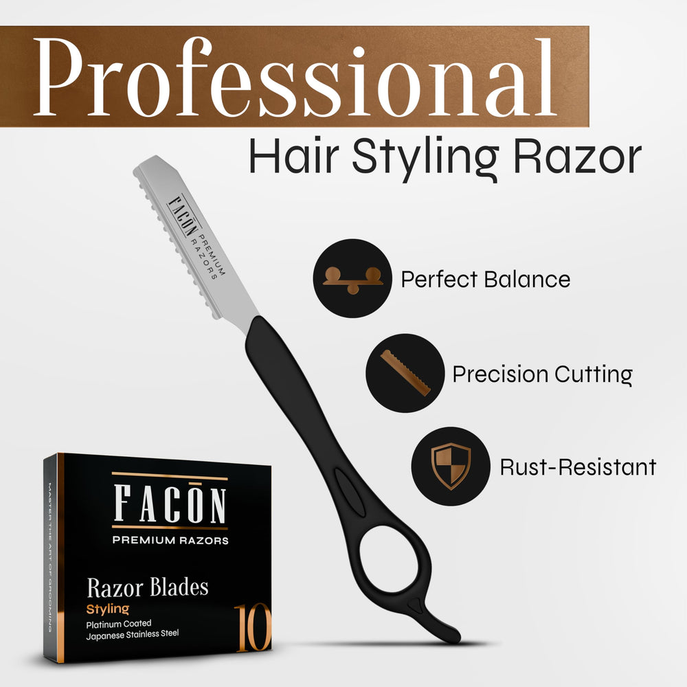 FACON hair razor 11 blades included for versatile styling and quick blade swaps.