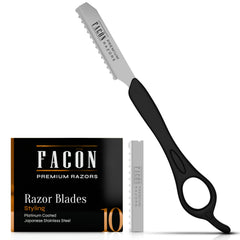 FACON hair razor ergonomic handle closeup for precise cuts and comfortable grip.