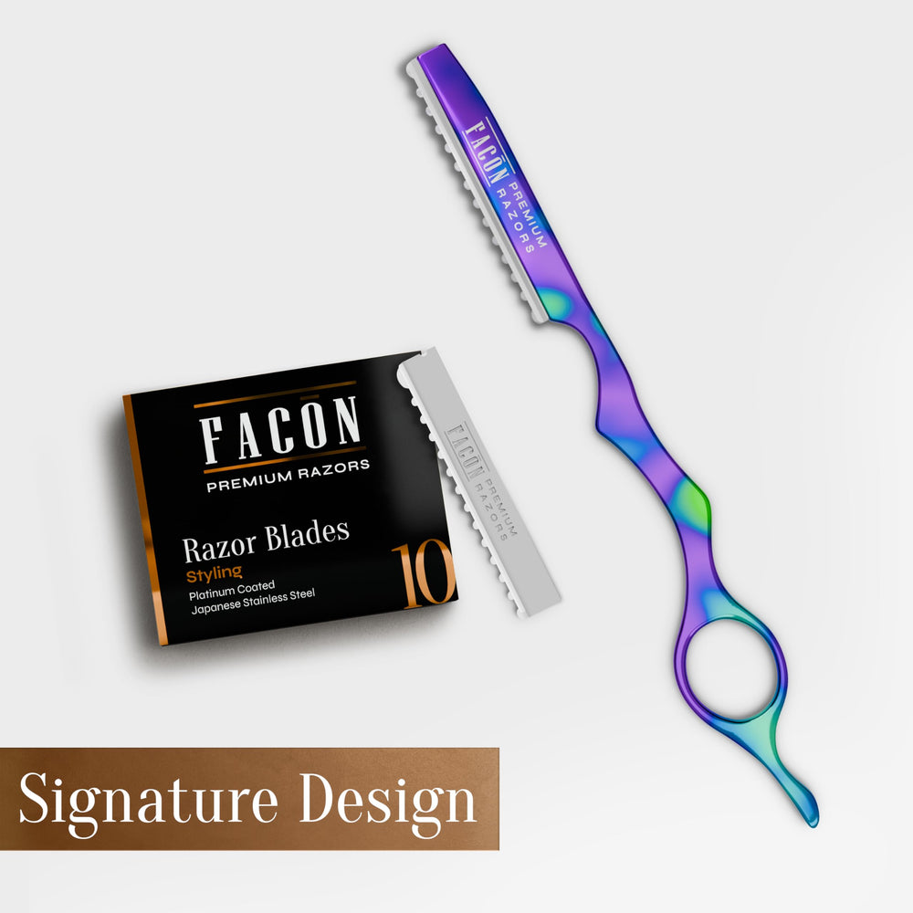 FACON razor in action creates salon-grade texture through smooth glide