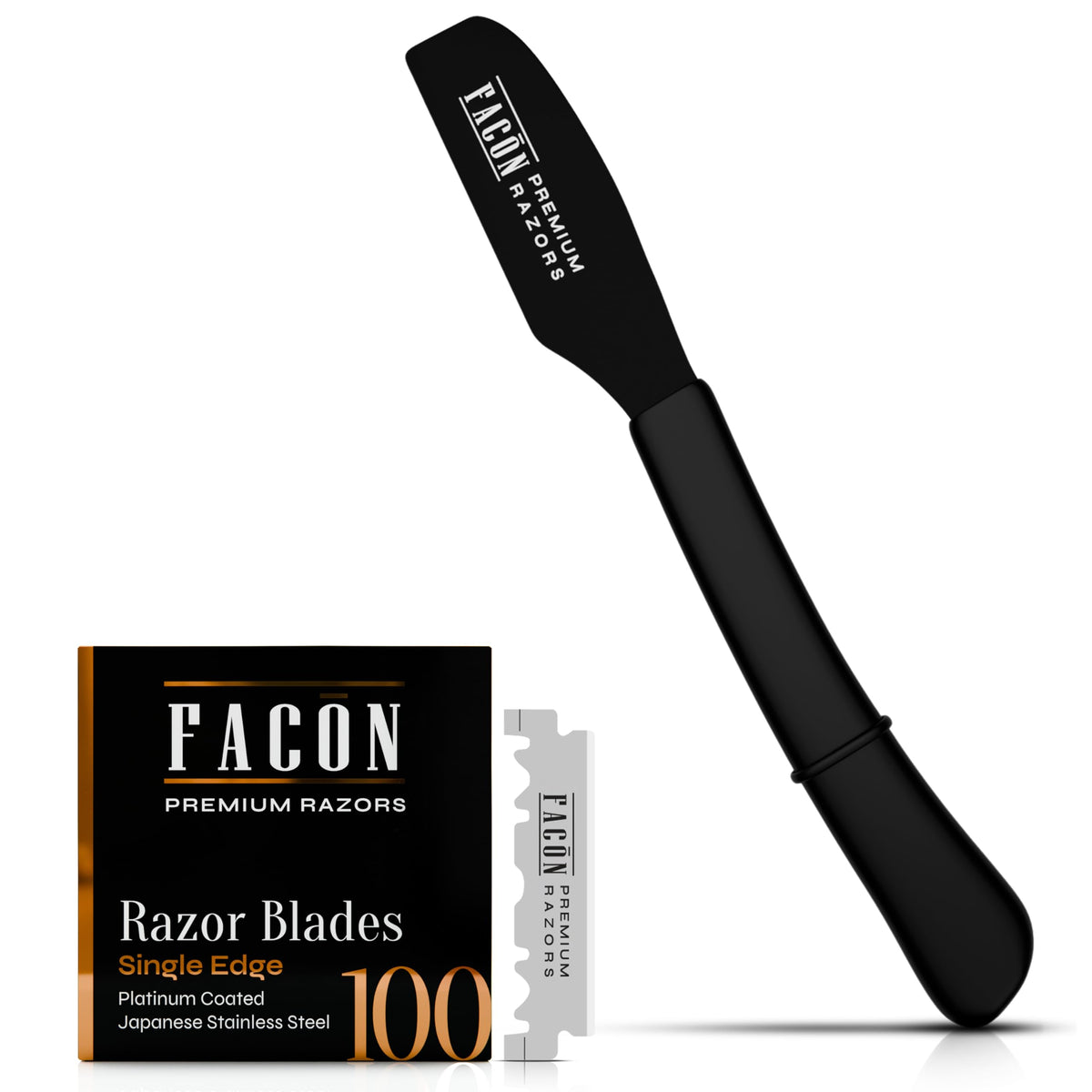 Facon straight razor with ergonomic grip for precise control during home grooming.