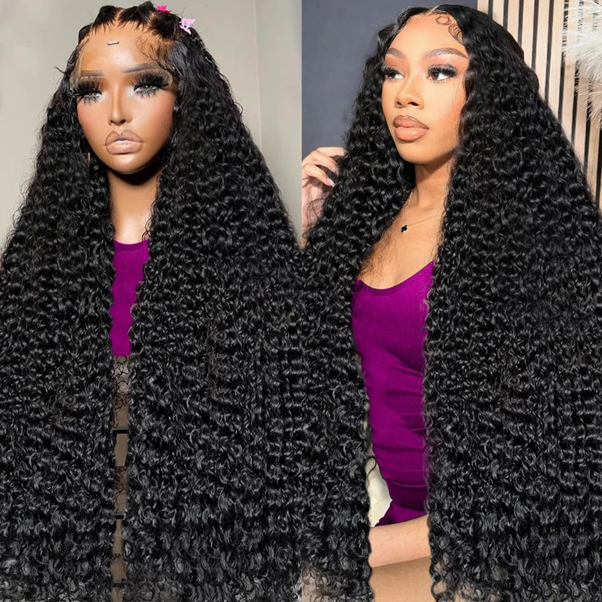 Fadaina 13x6 deep wave lace front wig demonstrates natural volume and effortless styling.