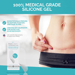 Fade Away silicone sheets showing medical-grade silicone for scar management