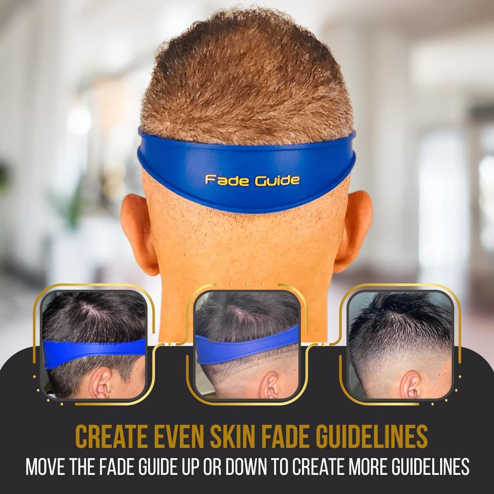 Fade Guide stretchy silicone band closeup highlights flexible fit for comfortable head sizing