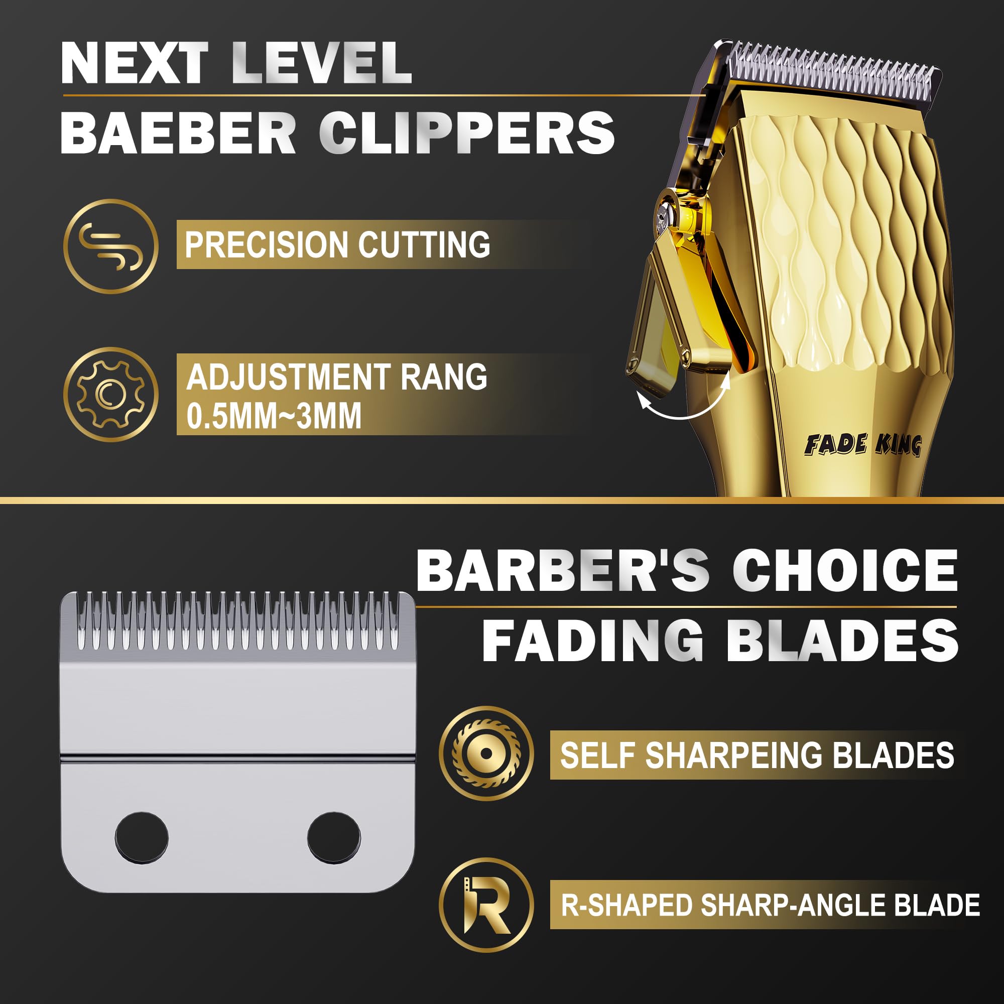 FADEKING cordless barber clippers with ergonomic grip for comfortable grooming
