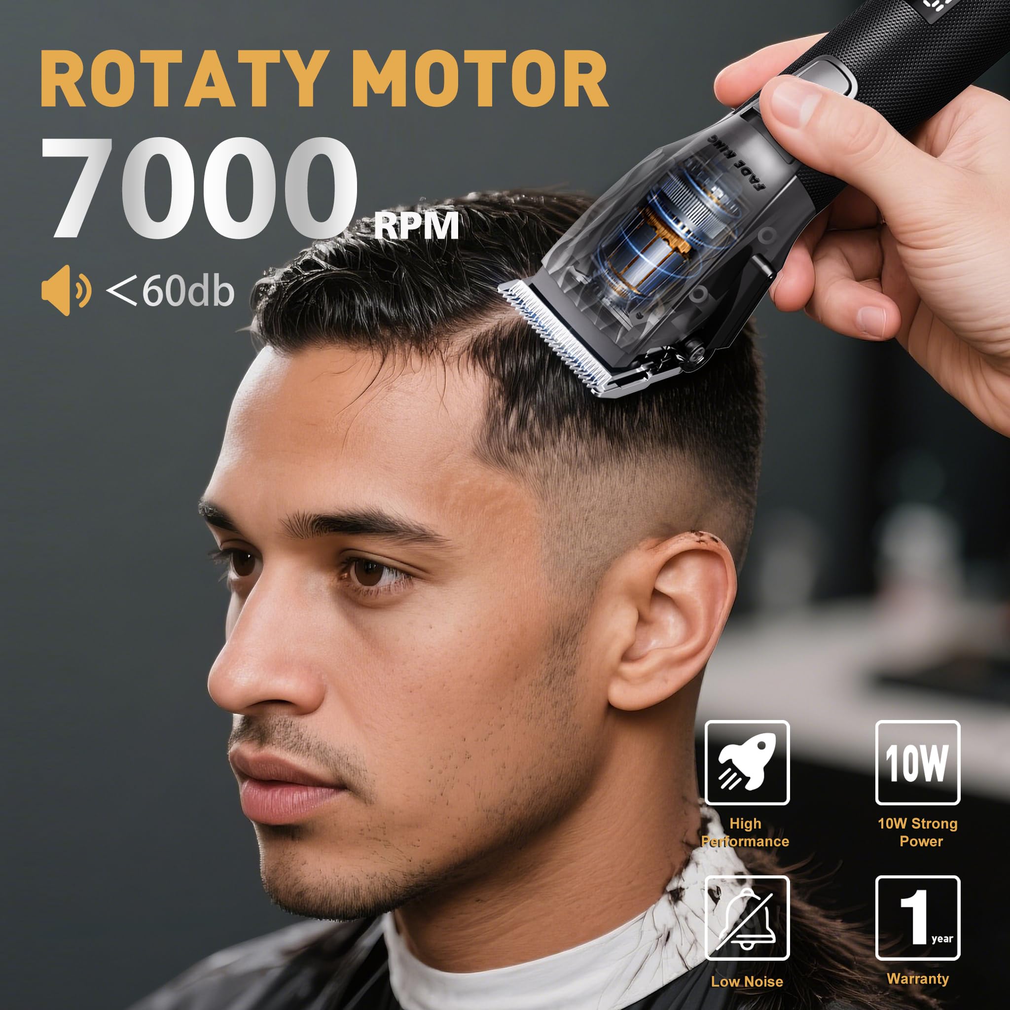 FADEKING hair clippers 7000rpm motor close-up for smooth, snag-free cuts