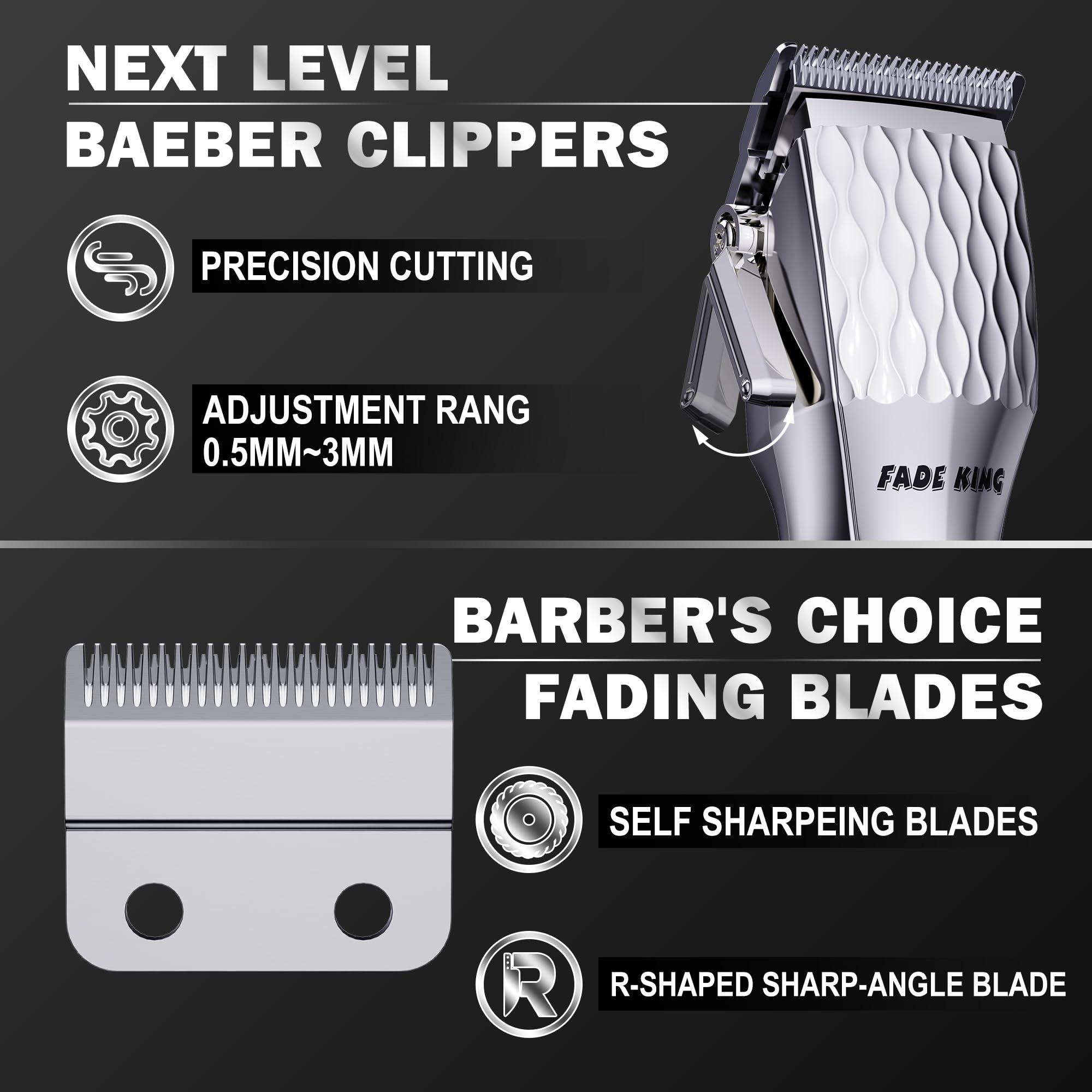 FADEKING hair clippers LCD display showing battery level for planning grooming sessions